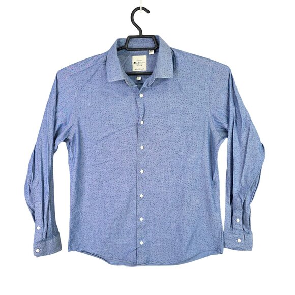 Mens Ben Sherman Tailored Skinny Fit Stretch Shirt Blue & Pink Dot Pattern 16 - Picture 1 of 8